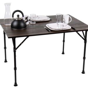 Retkipöytä Luxury, tumma runko, puumainen pöytälevy-0